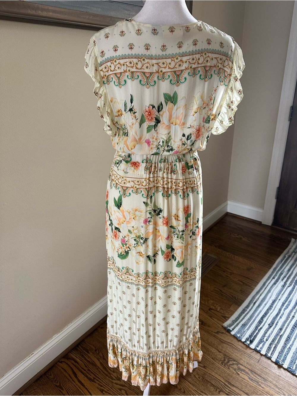 FARM Rio Anthropologie Tea Rose Midi Wrap Dress with Yellow and Green Accents XL - Picture 5 of 7